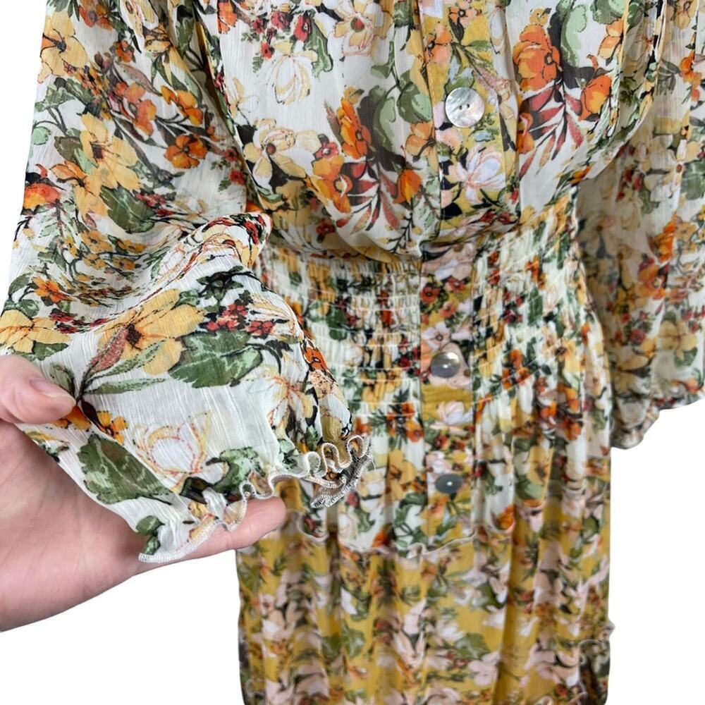 Fig and Flower Floral Pattern CottageCore Prairie Maxi Dress Banded Waist Large - Picture 5 of 13